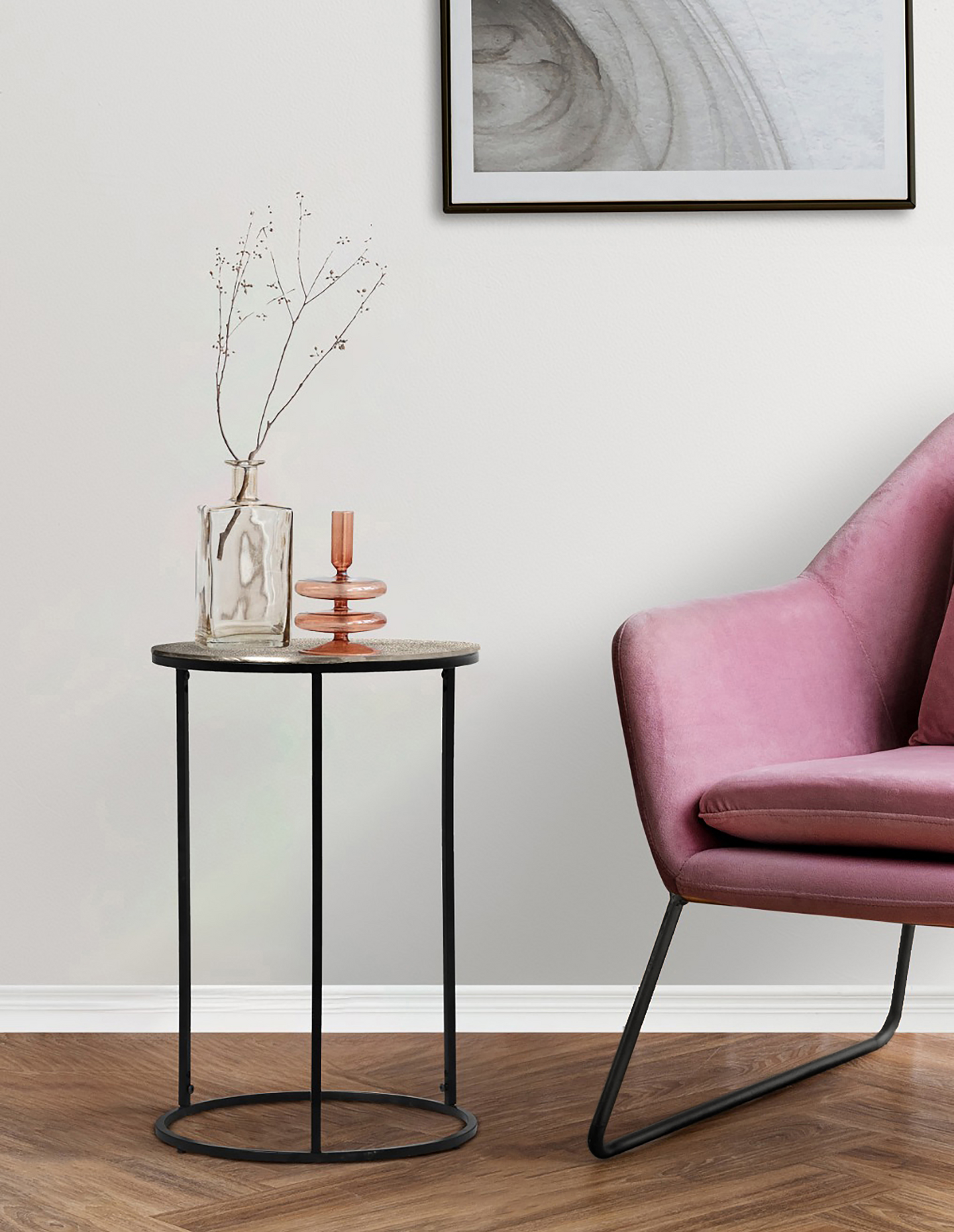 Sivupöytä M&M Padma 41x61cm hopea/musta