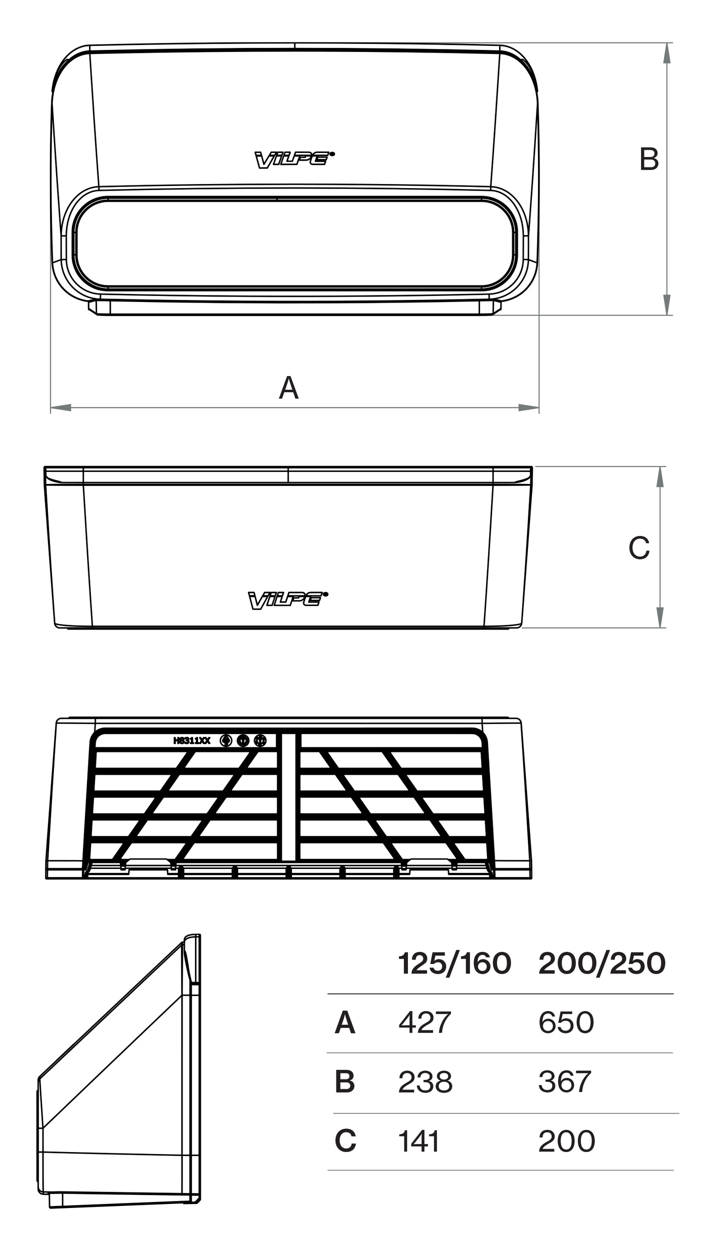 Seinäelementti Vilpe Io Intake 200/250 Harmaa
