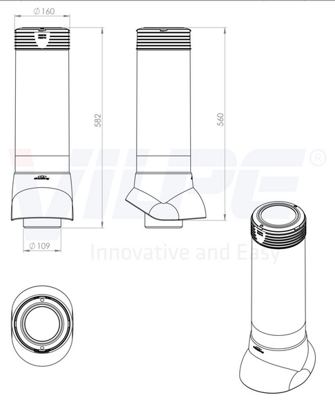 Tuuletusputki Vilpe 110p/is/500 Antrasiitti