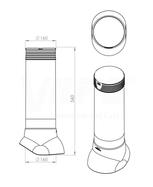 Tuuletusputki Vilpe 160p/500 Vaaleanharmaa