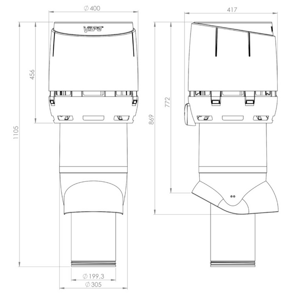 Poistoputki Flow Vilpe 200p/is/700 XL Antrasiitti