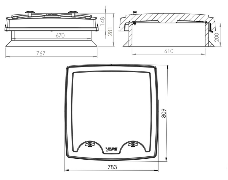 Kattoluukku Vilpe Multiroof 200 Huopa Musta