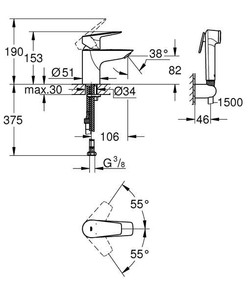 Pesuallashana Grohe 23757001 Bau Edge Bide