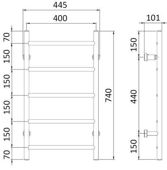 Pyyhekuivain REJ Design Tango sähkö E 40745 kromi 65W