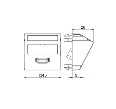 Kanava AV-rasia OBO Bettermann HDMI-liittimellä vino 45x45mm puhtaanvalkoinen