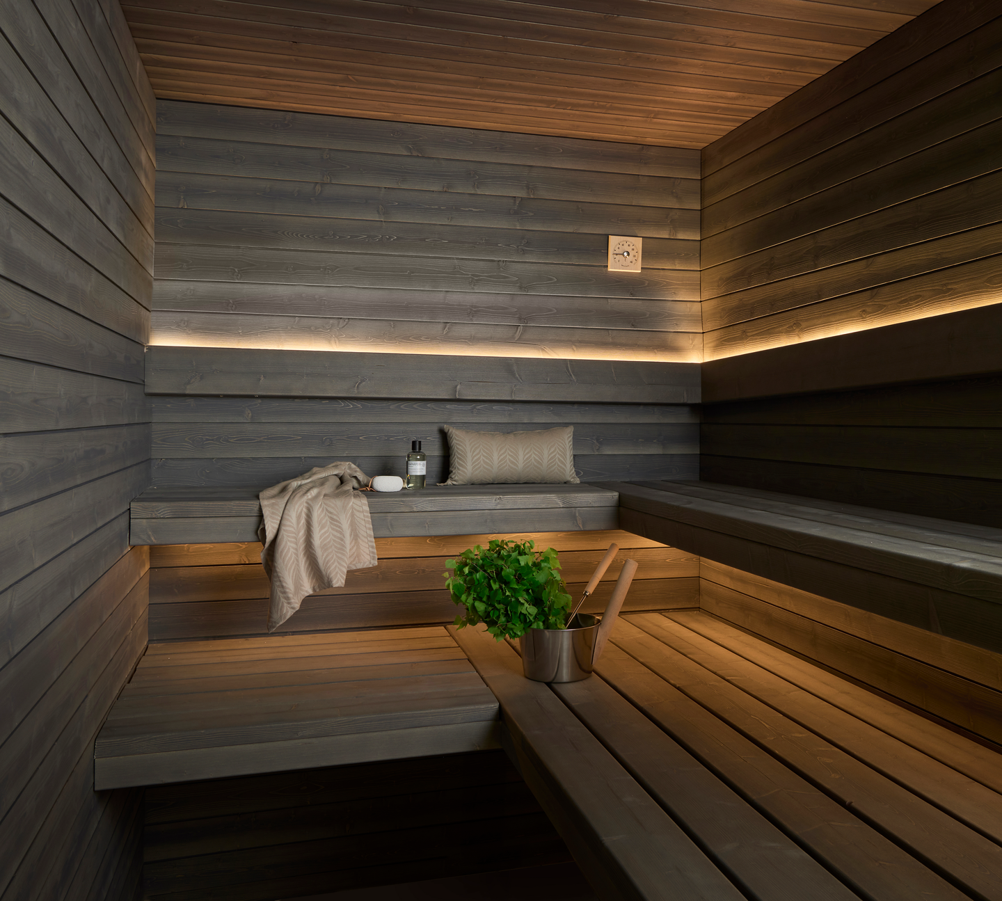 Saunapaneeli Cello Villamo 14x120x2070 kuusi STS4 päätypontattu harmaa harjattu