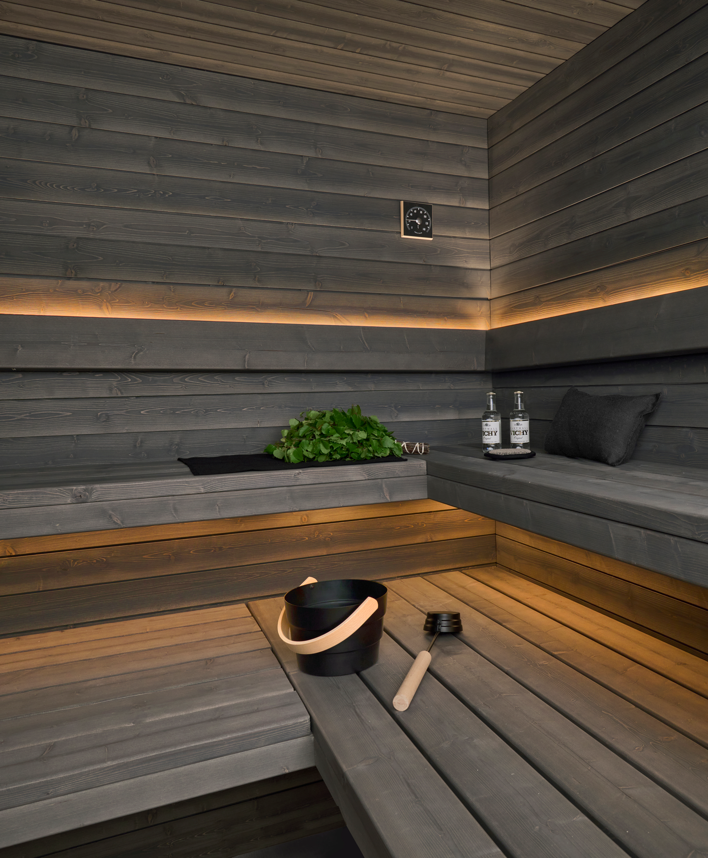 Saunapaneeli Cello Villamo 14x120x2070 kuusi STS4 päätypontattu harmaa harjattu