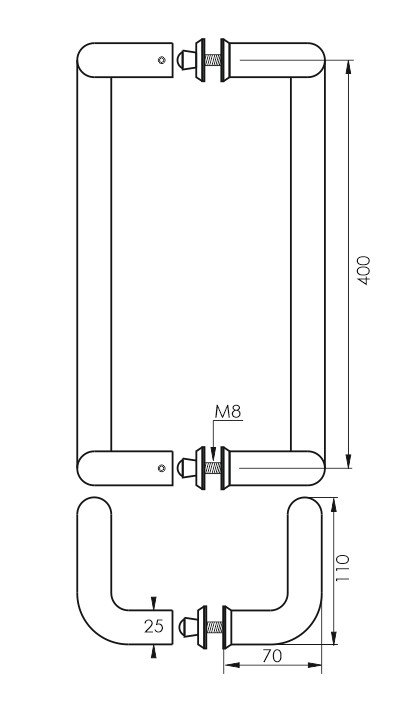 Putkivedin PROF taivutettu 400mm AISI304/kiillotettu