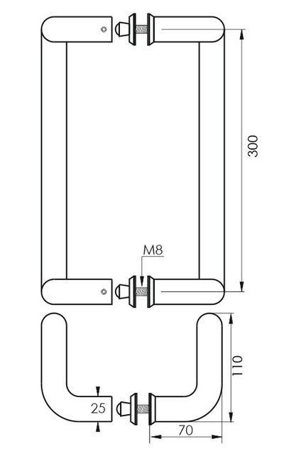Putkivedin PROF taivutettu 300mm AISI304/kiillotettu