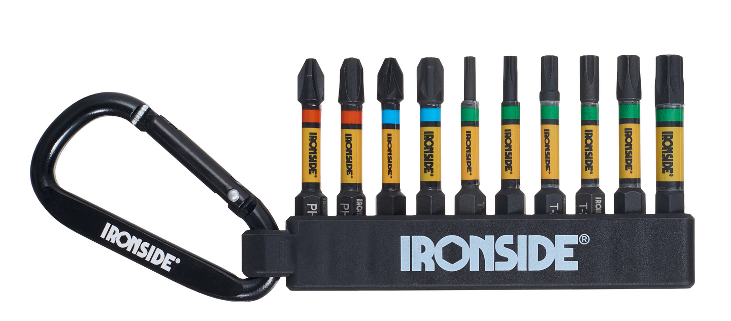 Ruuvauskärkisarja Ironside 50mm Impact Torx/PH/PZ karabiini 10-osainen