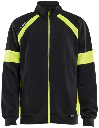 SWEATSHIRT BLÅKLÄDER MED VARSEL FULL ZIP, SVART/VARSELGUL 4XL