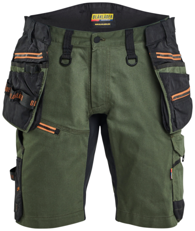 HANTVERKSSHORTS BLÅKLÄDER MED STRETCH, SKOGSGRÖN/ROST C48