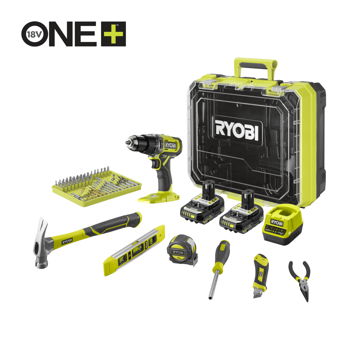 Akkuiskuporakone Ryobi RPD18-2C20TAH 18V ONE+ 2x2,0Ah + 62 os.tarvikesarja