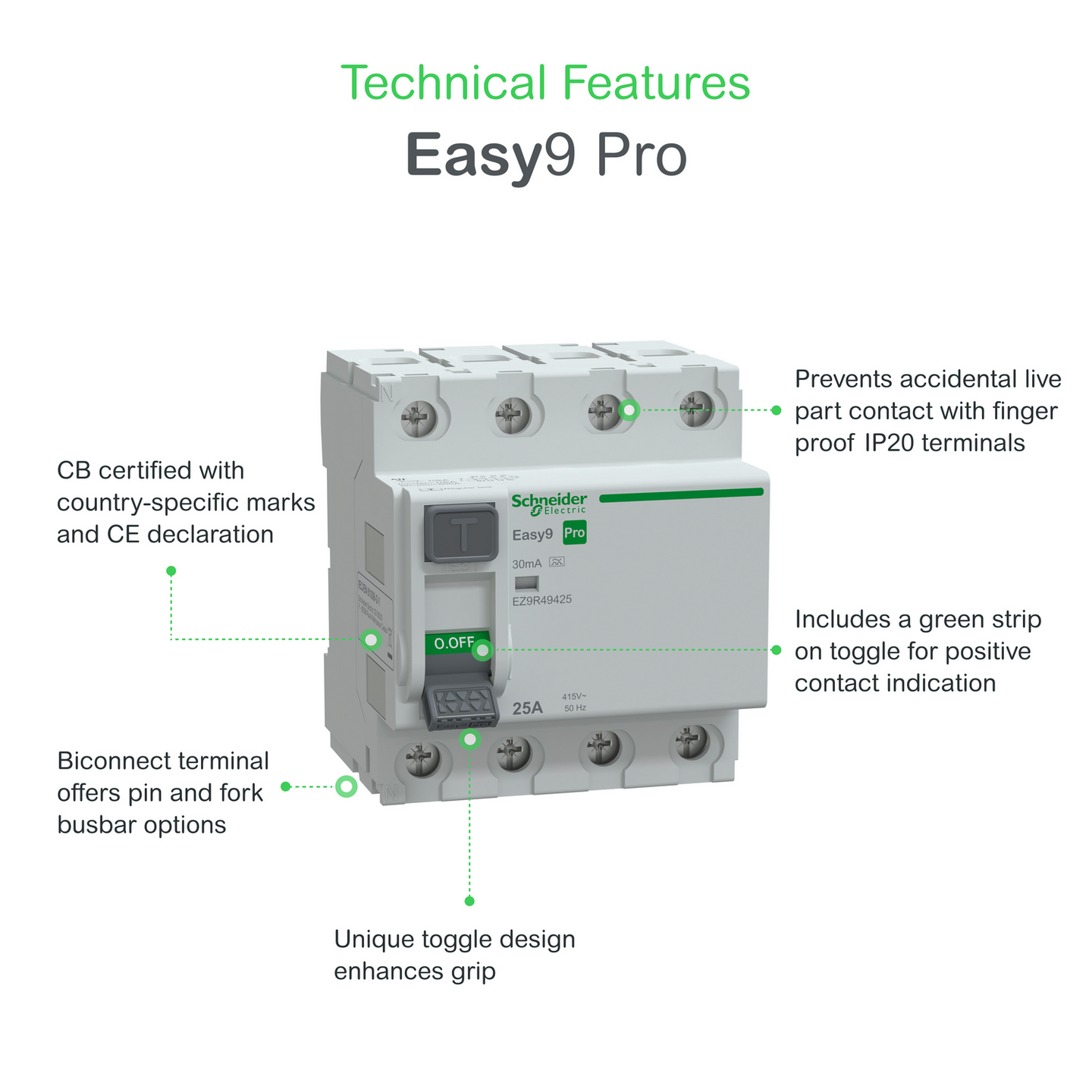 Vikavirtasuojakytkin Schneider Electric Easy9 RCCB 4p 25a 30mA A
