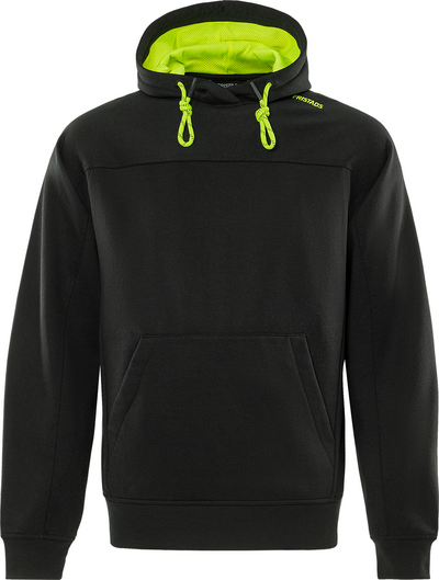 SWEATSHIRT FRISTADS 7551 GSM MED HUVA M, SVART/HIVIS GUL