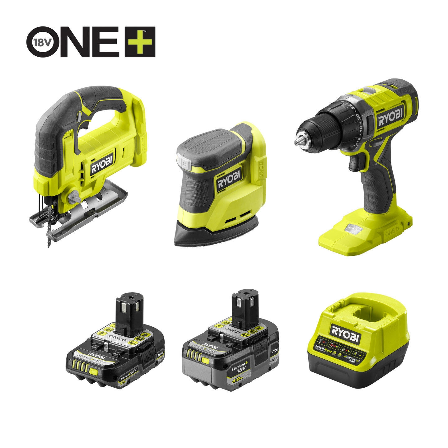 Akkutyökalusarja Ryobi R18CK3-242G 18 V ONE+ 4,0 + 2,0 Ah