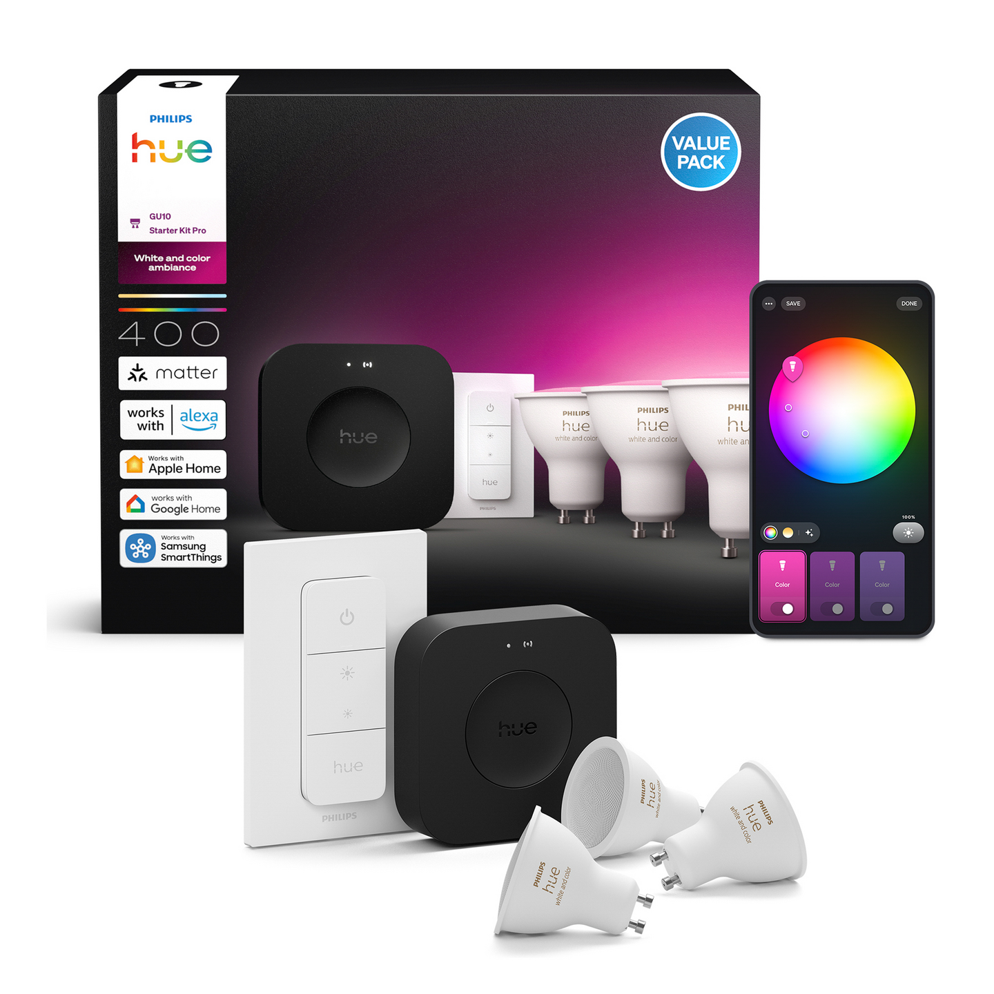 Aloituspakkaus PHILIPS HUE White and Color Ambiance 400lm 5W 2000-6500K GU10