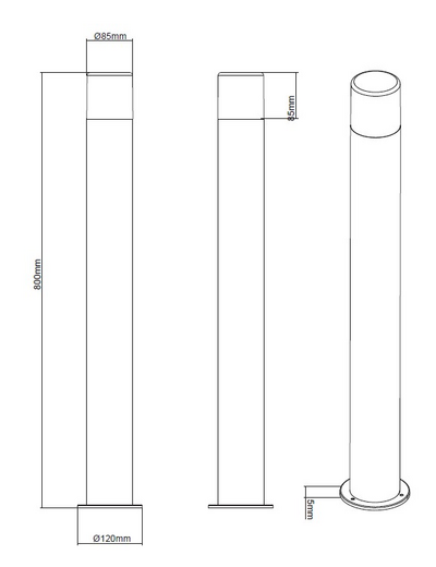 Pylväsvalaisin TRIO Hoosic E27 80cm mattamusta
