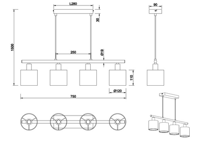Riippuvalaisin TRIO Jason E14 4-os musta/kulta