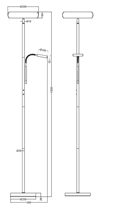 Lattiavalaisin TRIO Palermo led 5W 500lm mattamusta lukuvalolla