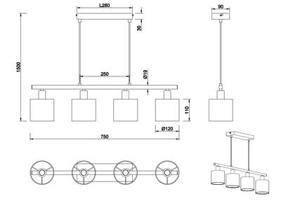 Riippuvalaisin TRIO Jason E14 4-os musta/pronssi