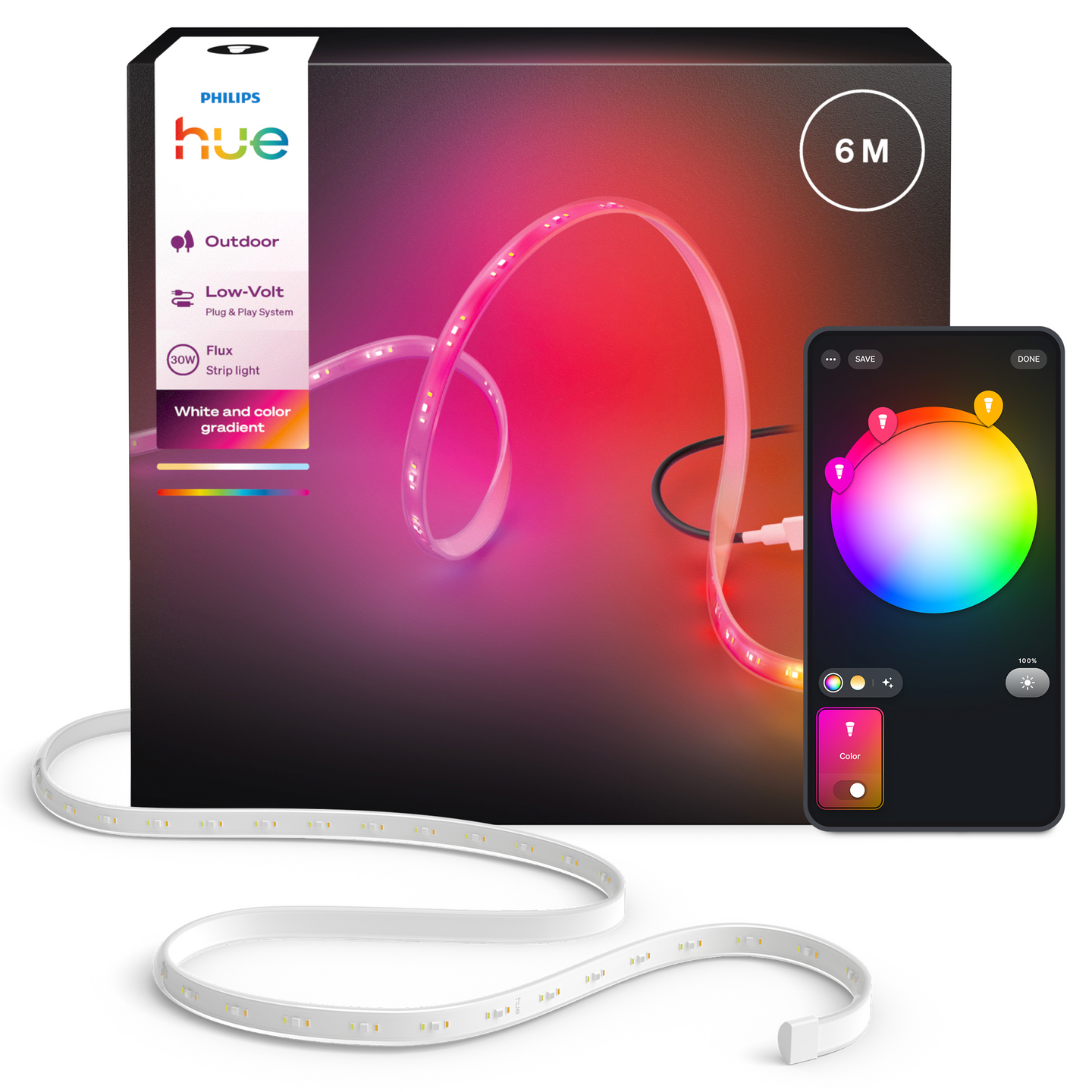 Led-valonauha PHILIPS HUE Flux ulkokäyttöön 6m 3000lm 1000-20000K