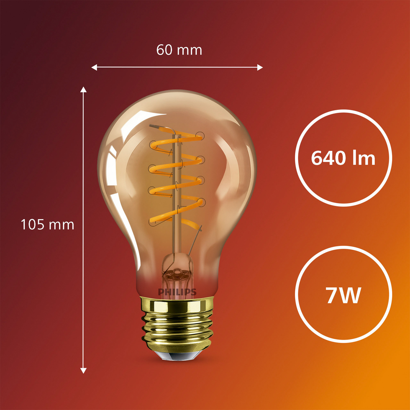 Led-lamppu Philips A60 640lm 7W 2700K E27 amber