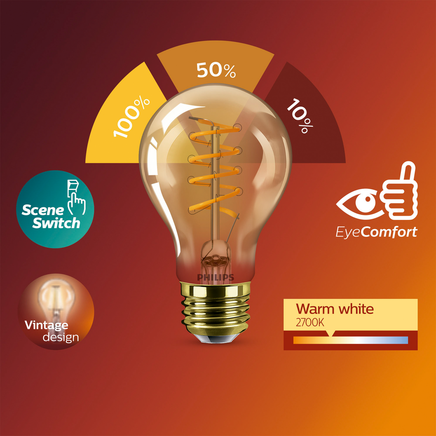 Led-lamppu Philips A60 640lm 7W 2700K E27 amber