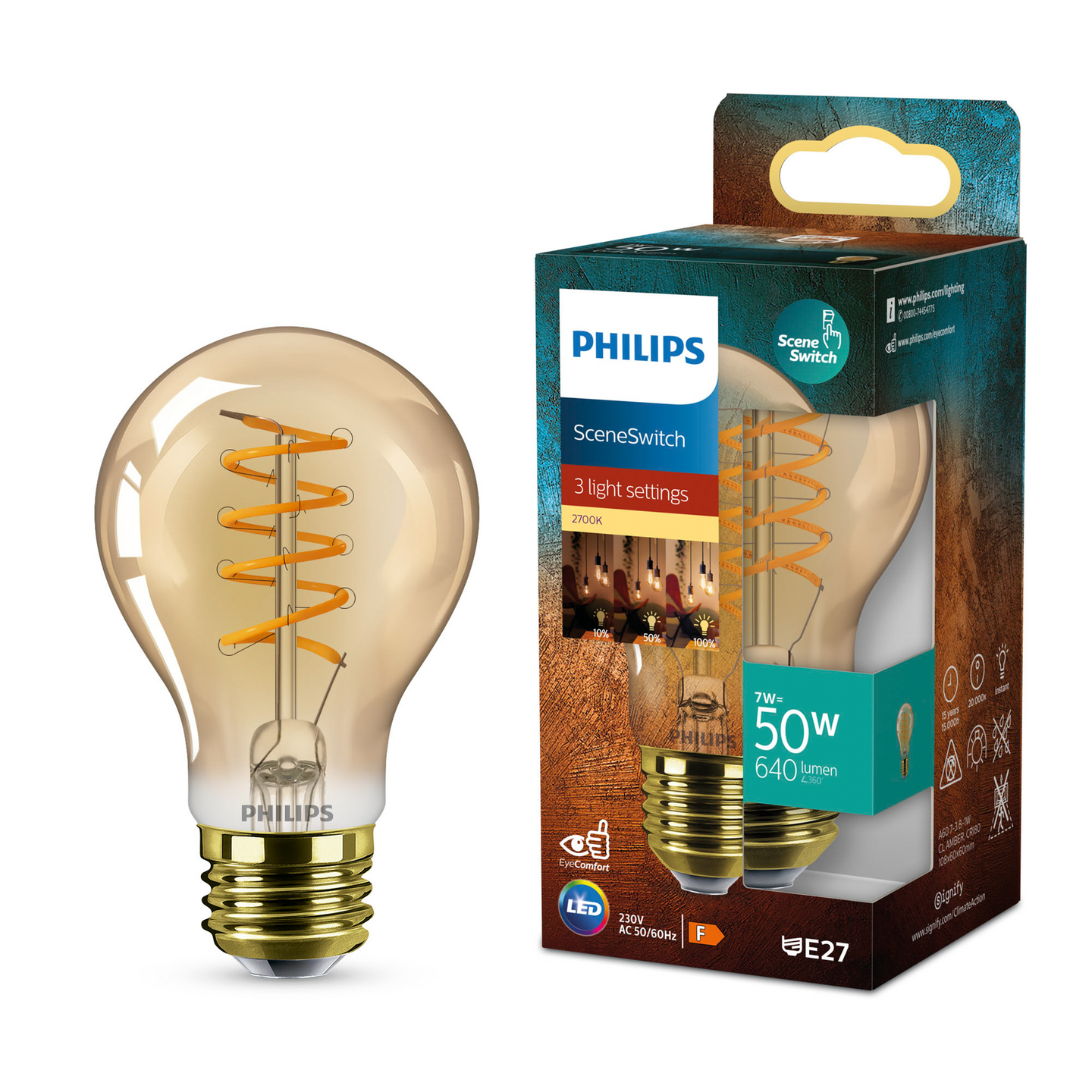 Led-lamppu Philips A60 640lm 7W 2700K E27 amber
