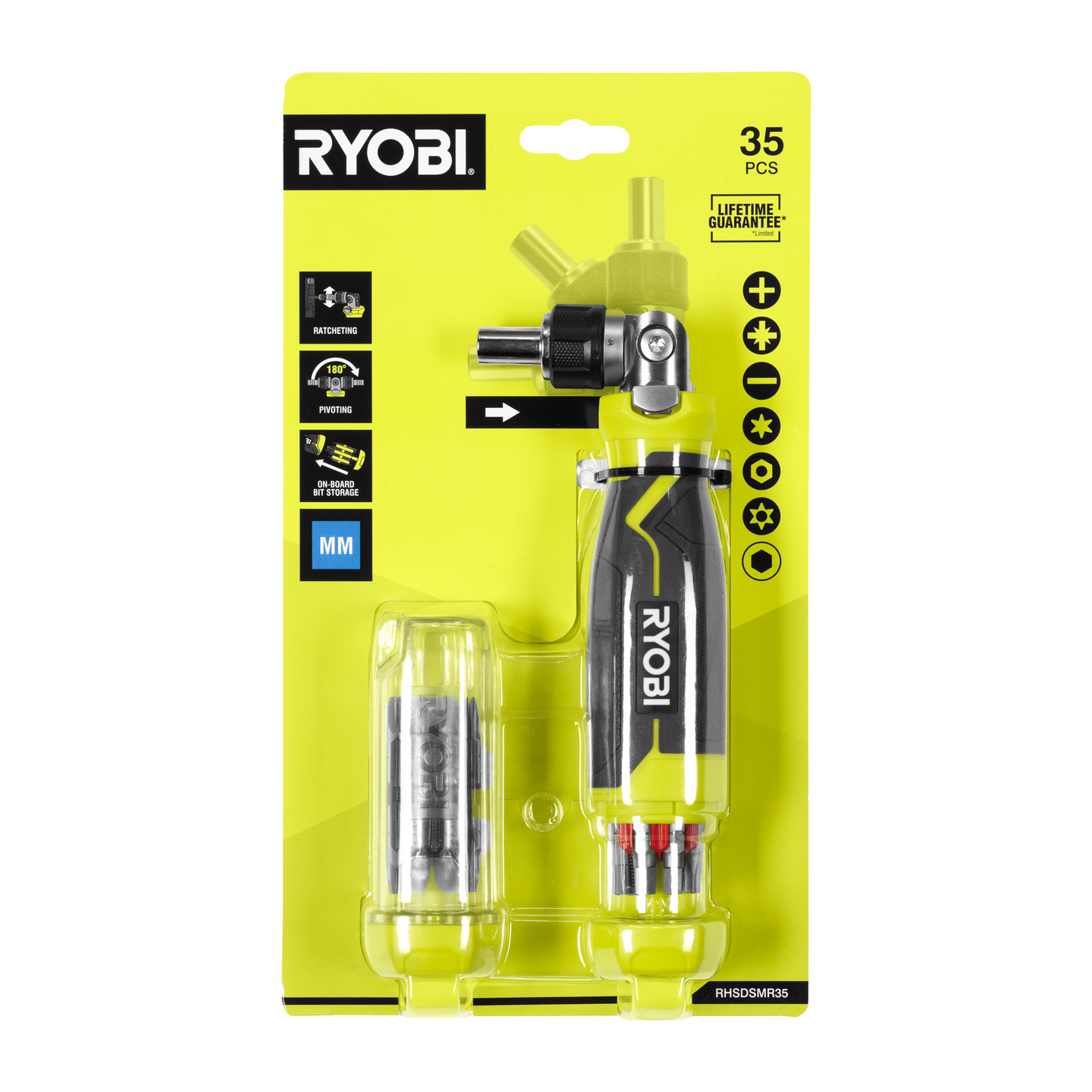 Räikkäruuvimeisseli vaihtokärjillä Ryobi RHSDSMR35 35-osainen