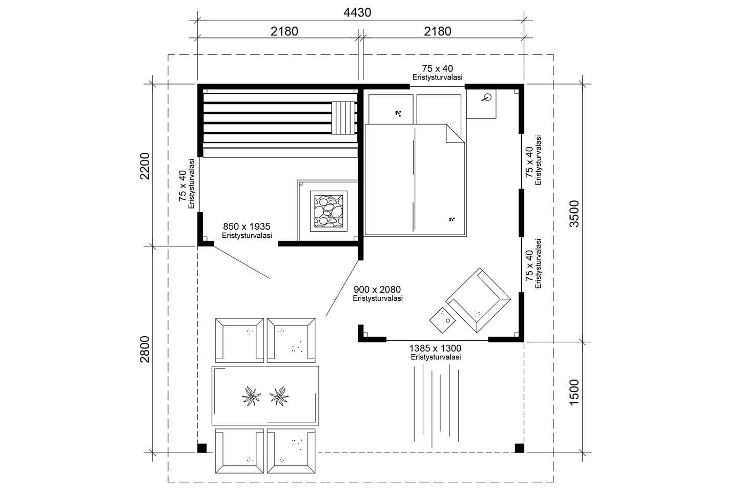 Saunamökki Östermalm 22,0m² seinävahvuus 70mm