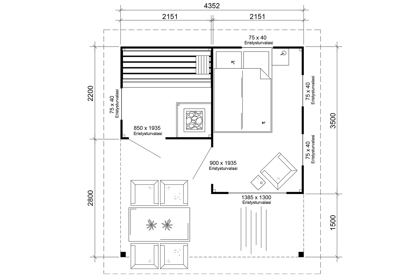 Saunamökki Östermalm 22,0m² seinävahvuus 44mm