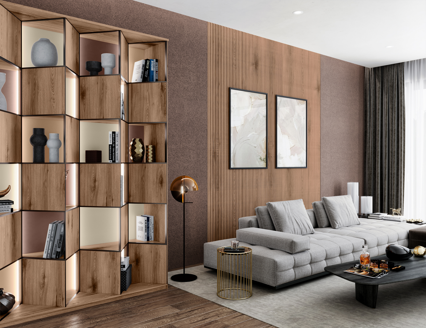 Akustiikkarimapaneeli 17x600x2600mm tumma tammi