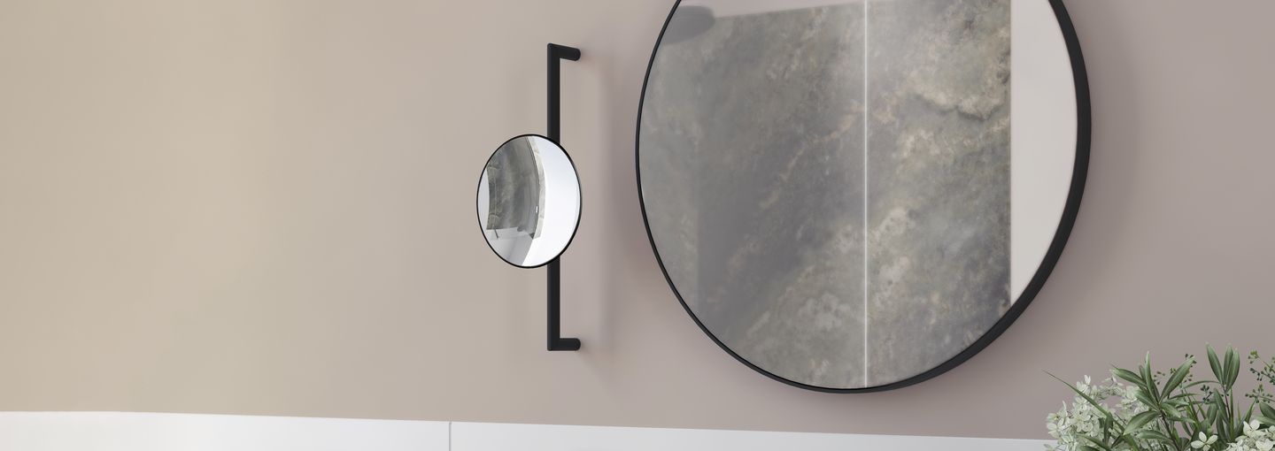 Meikkipeili tangossa säädettävä korkeus  Smedbo Outline FB493 mattamusta. X7