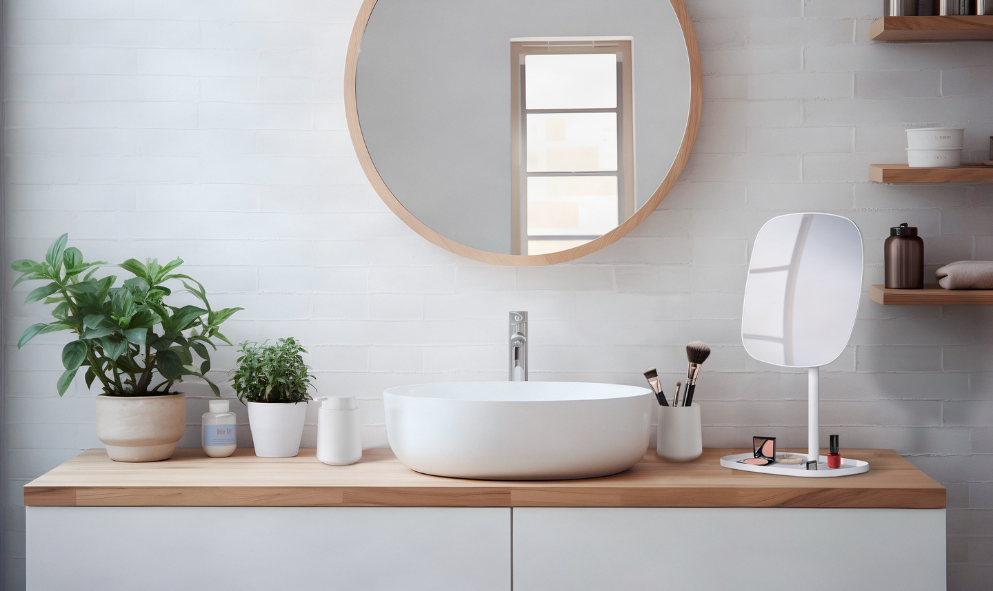 Meikkipeili säilytystasolla Beslagsboden BX576 valkoinen  X7