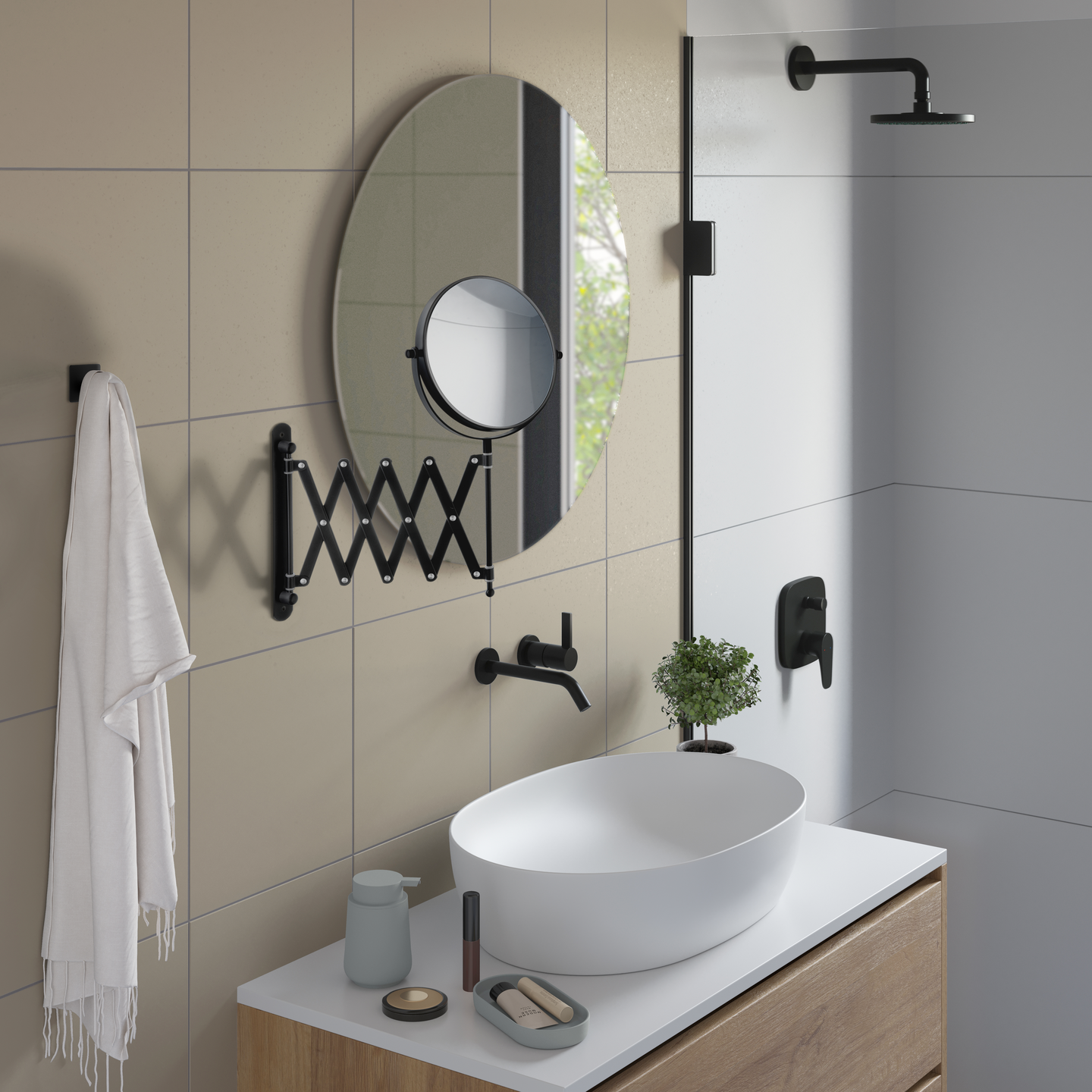 Meikkipeili ulosvedettävällä nivelvarrella Beslagsboden ZB632 musta X1/X7