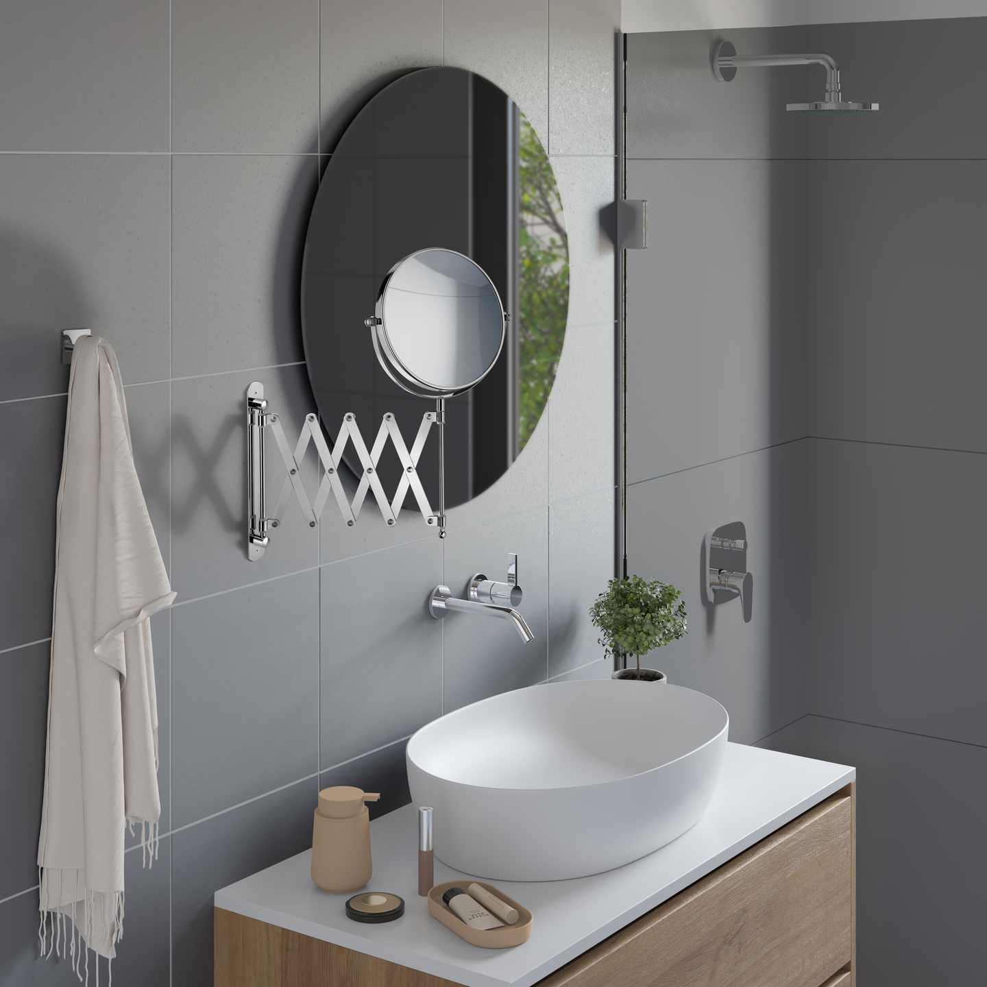 Meikkipeili ulosvedettävällä nivelvarrella Beslagsboden Z632 kromattu X1/X7