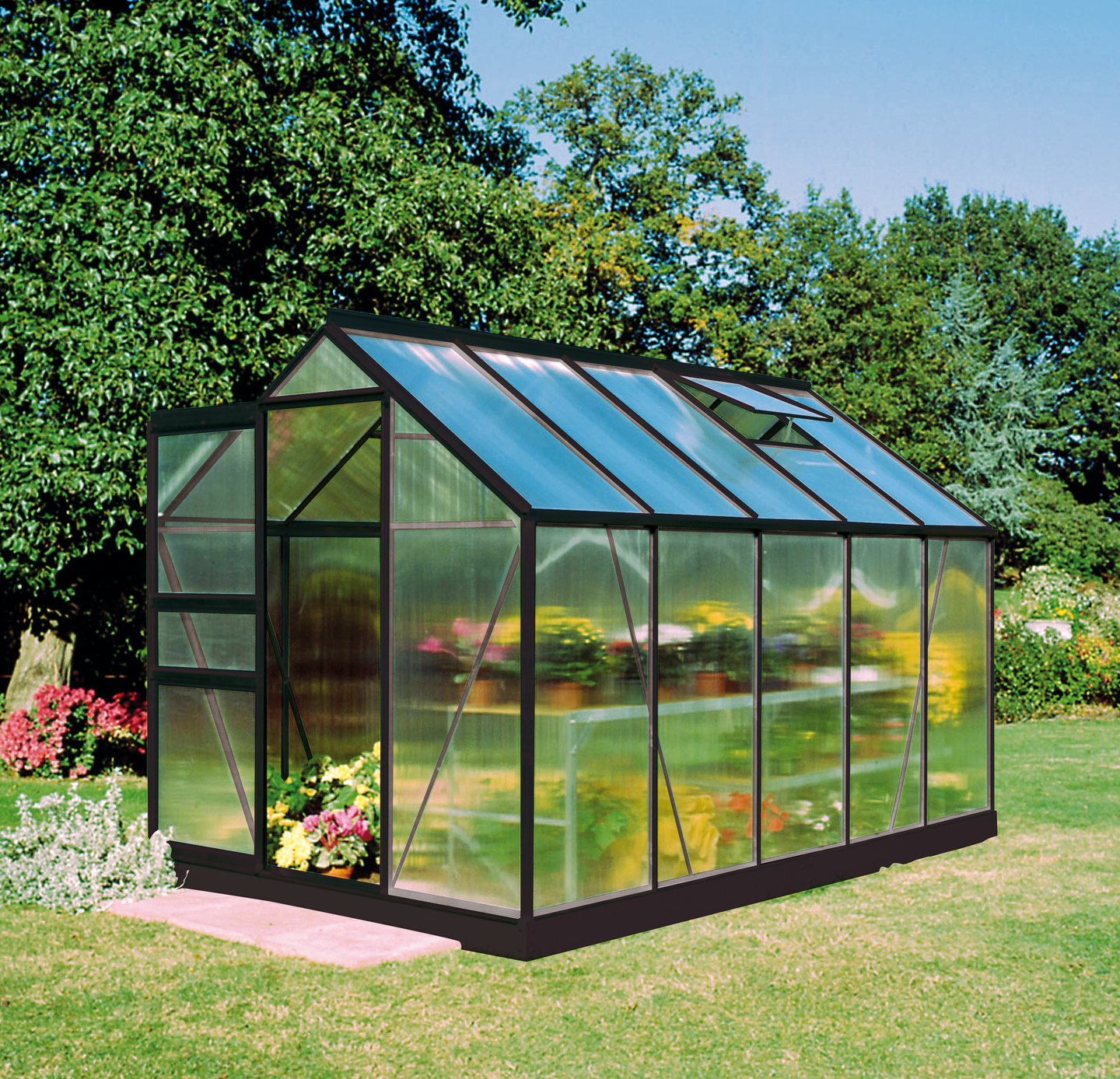 Kasvihuone Halls Popular 6,2 musta alumiinirunko 4 mm kennolevyllä