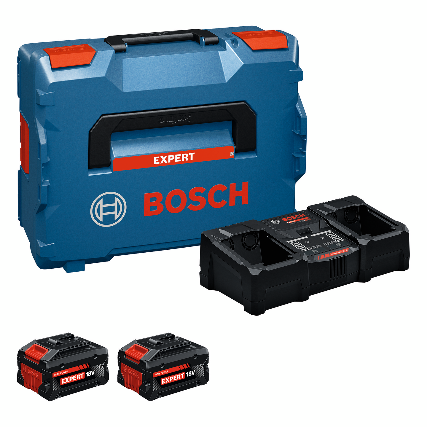 Akku- ja laturipaketti Bosch EXPERT 2xEXBA18V-80 + EXAL18V2-320 L-Boxx