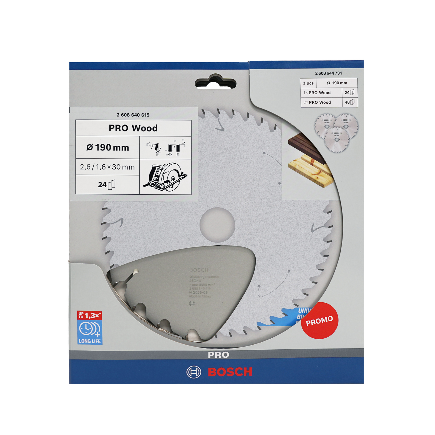 Pyörösahanteräsarja Bosch PRO Wood 190x30mm 3-osainen