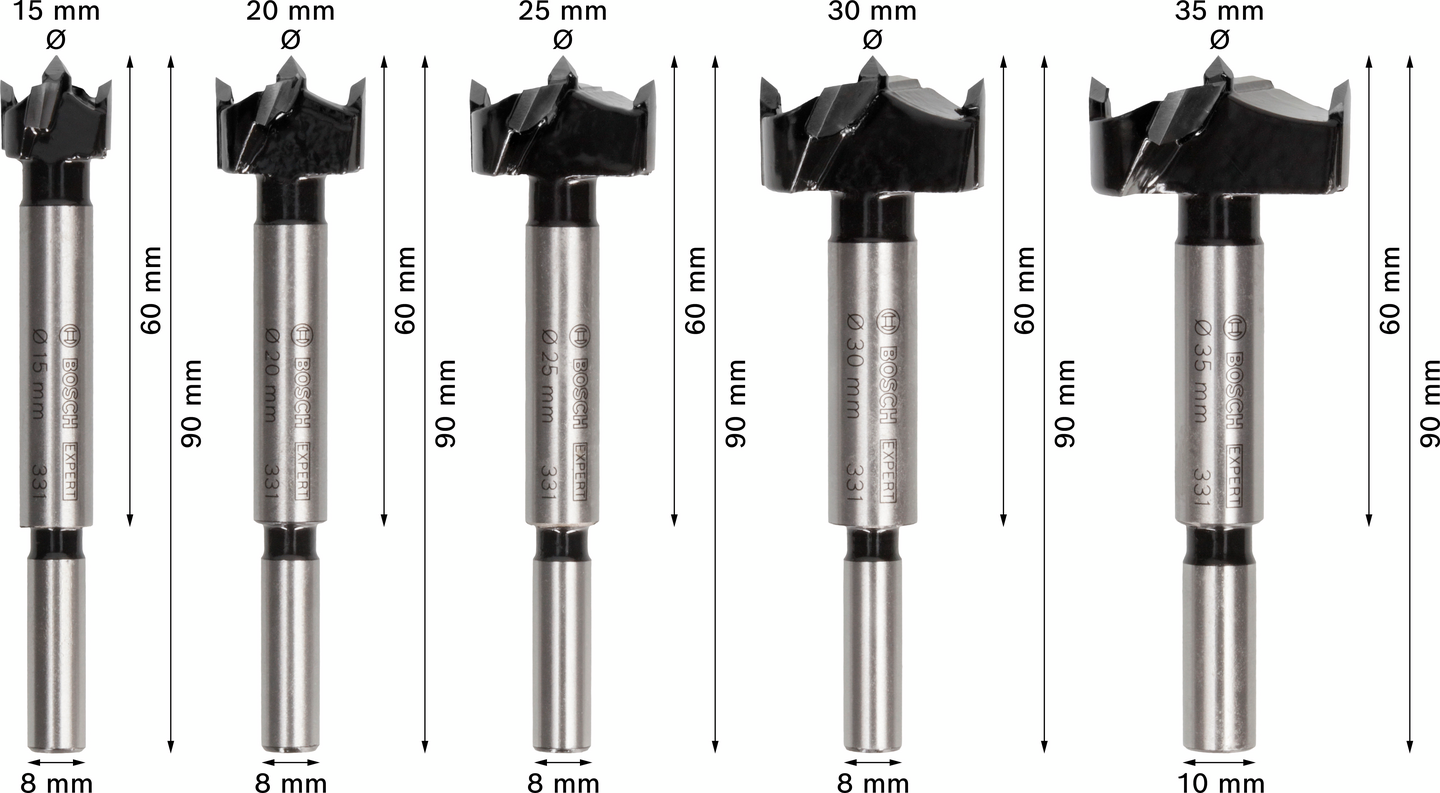 Saranaporanteräsarja Bosch EXPERT 15-35mm Laminated Wood Hinge Cutting 5-os.