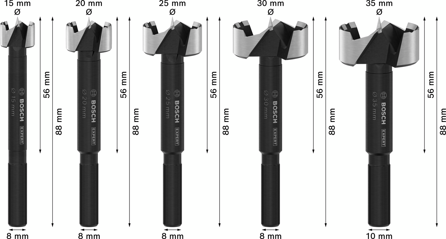 Saranaporanteräsarja Bosch EXPERT 15-35mm Laminated Wood Hinge Cutting 5-os.