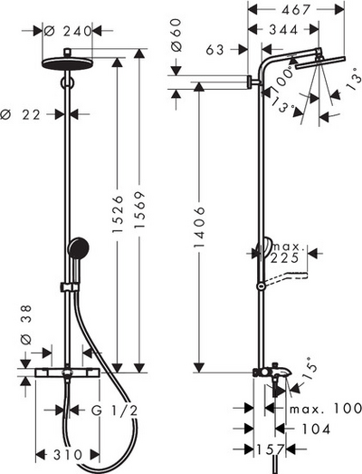 Suihkujärjestelmä Hansgrohe 28068670 Activera 240 Jp musta