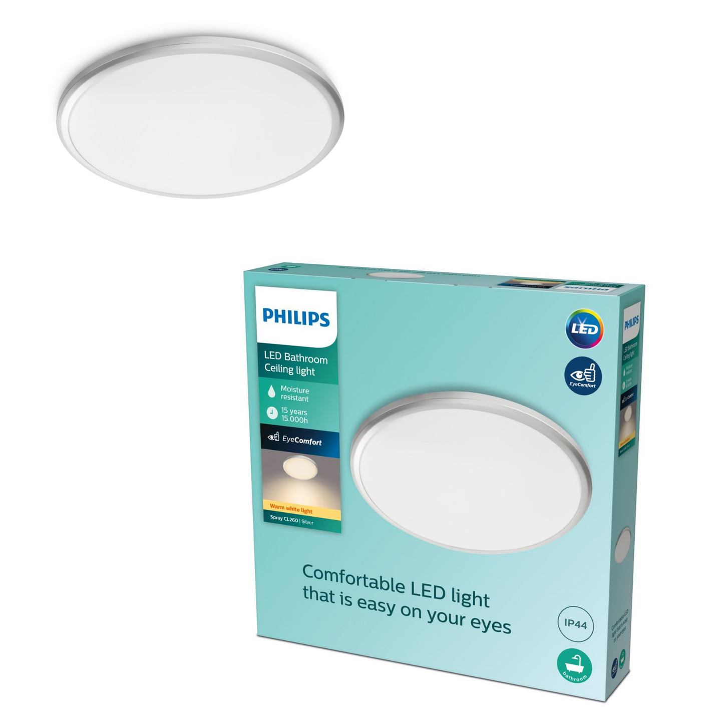 Kattovalaisin Philips Spray 12W 27K IP44 hopea