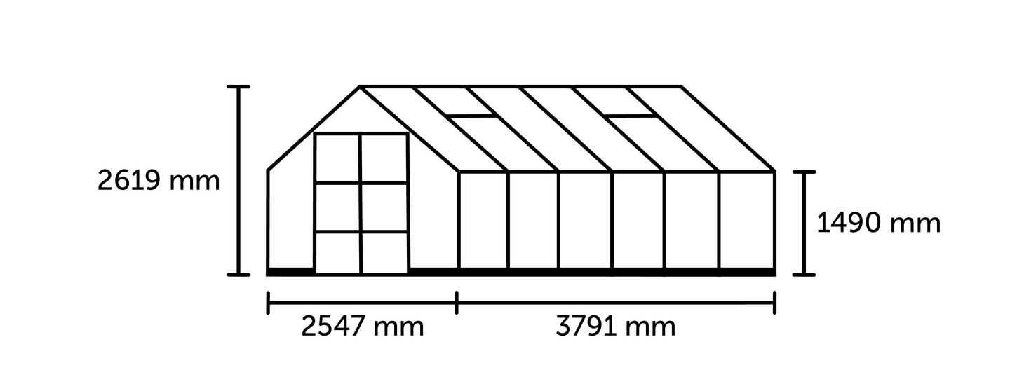 Kasvihuone Halls Icon 9,7 m2, musta alumiinirunko 3 mm karkaistuilla laseilla