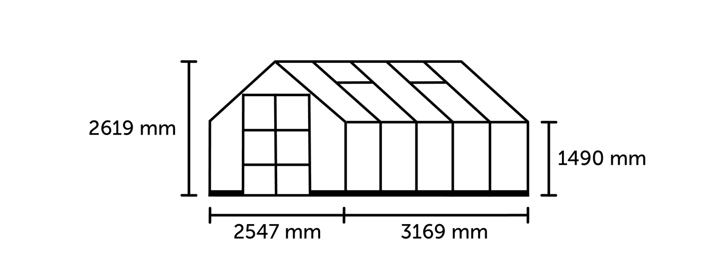 Kasvihuone Halls Icon 8,1 m2, musta alumiinirunko 3 mm karkaistuilla laseilla