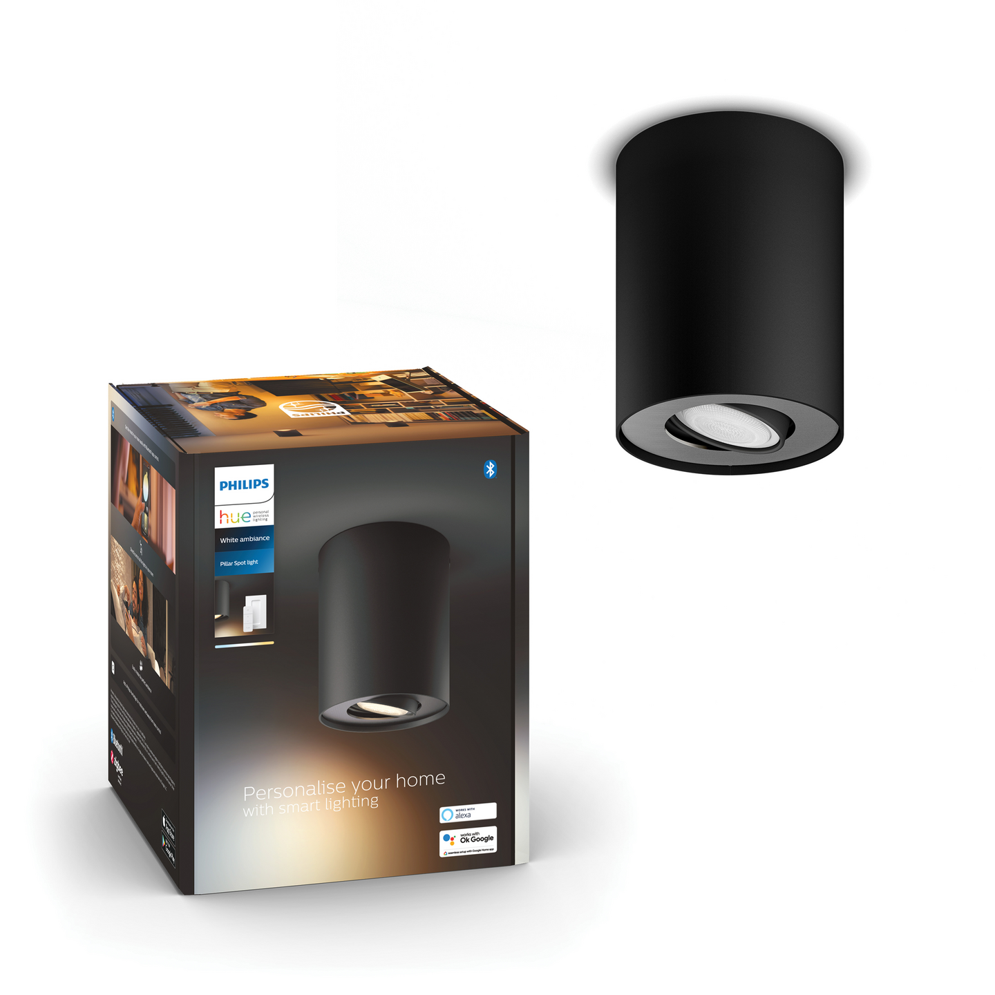 Kohdevalaisin Philips Hue Pillar Musta 1x4.2W 350 LM - 400 LM 2200-6500K