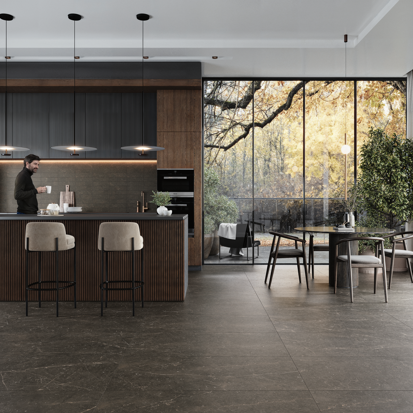 Lattialaatta Cello Bluenza 60x60 Ebony Black matta RT 1,07m²
