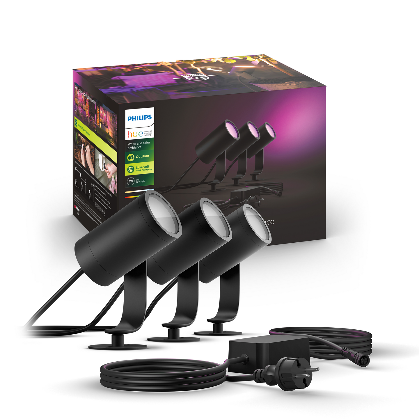 Ulkospottivalaisin Philips Hue Lily musta peruspakkaus 3 valoa + tarvikkeet