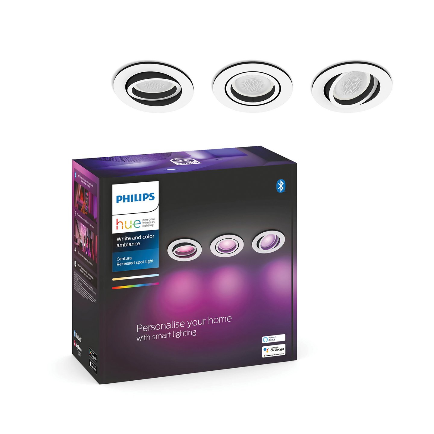 Uppospotti Philips Hue Centura valkoinen 3x4.2W 1050lm - 1200lm 2000-6500K